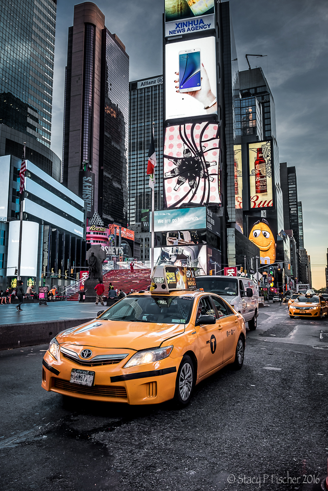Times Square sunrise with Yellow taxi 